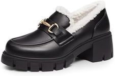 DREAM PAIRS Loafers for Women, Platform Chunky Loafers Slip On Casual Shoes with Fur Lining,Size 7,Black-Furry,SDLS2321W