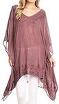 Sakkas 1801 - Regina Women's Lightweight Stonewashed Poncho Top Blouse Caftan Cover up - Fuchsia - OS