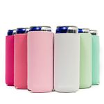 QualityPerfection Slim Can Cooler Sleeves, Beer/Energy Drink Blank Skinny 12 oz Neoprene Coolie, Thermocoolers for 12 oz Tall Skinny Beverage - 6 Pack (Rose Pink,Pink,Lilac,Mint,Robin Egg,White)