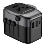 SAUNORCH Worldwide Travel Adapter, Universal Travel Plug Adapter with 2 USB-A & USB-C for USA, UK, EU, AU (Thailand & 200+ Countries) - All-in-One Holiday Essentials