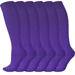 Jiuguva 6 Pairs Soccer Socks for Men Athletic Softball Baseball Football Socks for Kids Boy Girl School Sports, Purple, Medium