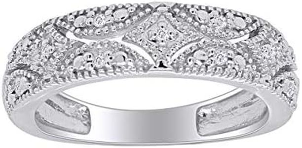 14k White Gold Over Sterling Silver Natural Diamond Accent Band Ring (I-J Color, I2-I3 Clarity) Ring Size-9
