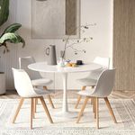 Aykah Dining Table Set for 4 Featuring White Kitchen Table with 4 White Dining Chairs - Manufactured Wood Round Dining Table with Pedestal Base - Small Dining Table Set (Large)