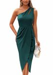 PRETTYGARDEN Women's One Shoulder Ruched Bodycon Dress 2024 Summer Cutout Slit Wrap Party Cocktail Midi Dresses (Dark Green,Medium)