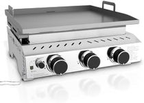 R.W.FLAME 3 Burner Tabletop Propane Griddle, 25" Stainless Steel, 24,000 BTU, Flat Top Grill for Outdoor BBQ, Camping & Patio