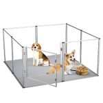 Dog Clear Playpen Fence Kennel: Indoor Pet Play Pen Cage Whelping Box with Waterproof Fertility Pad - Heavy Duty Pets Large Acrylic Exercise Crate Pens with Gate and Metal Frame for Puppy Small Animal