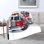 Fire Truck Blanket Cartoon Red Firetruck Safety Rescue Team Throw Blankets for Kids Boys Baby, Cozy Flannel Soft Microfiber Lightweight Fluffy Sofa Bed Office Fleece Plush Blanket 80"x60"