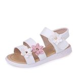 QZBAOSHU Girls Sandals with Three Pearls Flowers Leather Shoes Sandals for Little Girls 5 UK Child/Tag 21 1-White