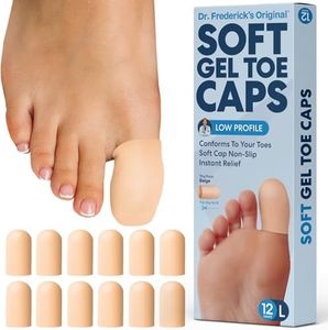 Dr. Frederick's Original Soft Gel Toe Protectors for Men & Women - 12 Pieces - Toe Caps for Foot Pain Relief - Flexible Cushions - Toe Sleeves for Ingrown Toenails, Corns, Blisters - Beige - Large