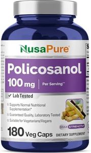 Policosanol 100mg 180 Veggie Capsules (Non-GMO & Gluten Free) Supports Lower Cholesterol, Supports Healthy Circulation - 50mg per Caps