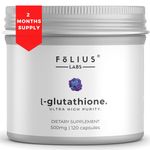 FOLIUS LABS Ultra High Strength L-Glutathione 98% Supplement for Glowing Skin - Collagen Supplements for Women and Men - 500mg Concentrated Formula, Reduced L-Glutathione Supplement - 120 Capsules