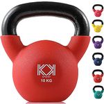 KK Kettlebells Cast Iron Neoprene Coated Weights Lifting Strength Training Home Gym Exercise (10Kg, Red)