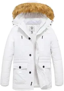WenVen Men's Puffer Coat Winter Parka Jacket with Hood (White, 3XL)