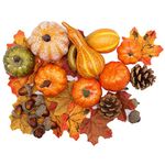 ATBEAMEN Autumn Decoration Artificial Pumpkins Set, Thanksgiving Halloween Pumpkins Decoration, Autumn Harvest Artificial Fruits Maple Leaves Fake Pumpkins Decor for Fall, Halloween Home Party Decor