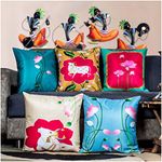 Vendola Rajasthani Satin 250TC Cushion Pillow Covers, Multicolour, Set of 5 (16X16 Inches, Lotus Cow)