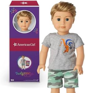 American Girl Truly Me 18-Inch Doll 104 with Dark-Blue Eyes, Straight Caramel Hair, Light Skin with Warm Olive Undertones, Camo Shorts and Grey T-Shirt