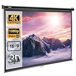 VonHaus Pull Down Projector Screen, 90" Wall Mounted 4K HD Projection Screen with 16:9 Aspect Ratio, Home Cinema Wall or Ceiling Mountable Screen with Stainless Steel Casing