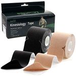 MUEUSS Kinesiology Tape Precut Sports Tape Hypoallergenic Breathable-Muscle Tape for Recovery Sports Athletic Physio Therapy Injury-Support for Ankle, Knee & Shoulder (2Rolls, Black & Beige)