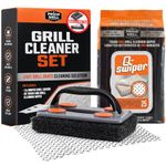 Q-Swiper BBQ Grill Cleaner Set - 1 BBQ Brush with Scraper and 25 BBQ Grill Cleaning Wipes. Bristle Free & Wire Free. Safe Way to Remove Grease and Grime for A Clean and Healthy Grill!
