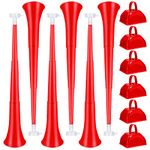 12 Pcs Collapsible Stadium Horn and Metal Cowbells 24 Inch Vuvuzela Horn Blow Horn Plastic Trumpet Cow Bells with Handle Noisemakers for Sporting Events Graduation Games School Sports Party (Red)