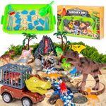 Dinosaur Sensory Bin Toy for Kids Age 3-5 Play Sandbox Toy Sand Kit Set with 2.2lb Sensory Play Sand, Truck Car Toy, Dino Figures Beach Sand Molds, Storage Box Birthday Gift for Toddler Ages 3+