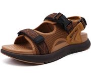 ONCAI Hiking Sandals for Men,Arch Support Walking Trail Man Fisherman Sandles,Breathable Mesh Water Beach and Orthopedic Father Sports Recovery Slides with Adjustable Strap Khaki Size 14