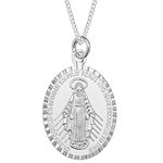 Aeon Real Sterling Silver Miraculous Medal Pendant Necklace for Women and Men. Adjustable Chain from 16 inches to 18 inches.Christian Holy Mary Medal