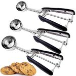 JUNADAEL J Cookie Scoop Set, 60/1 Tbsp, 40/2 Tbsp, 20/3 Tbsp, Cookie Dough Scoop, Ice Cream Scoop for Cookie Dough, Melon, Ice Cream, Baking 18/8 Stainless Steel, Soft Grip