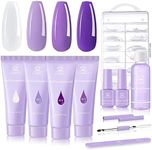 Makartt Purple Poly Nail Gel Kit,15ML Gel Nail Builder Kit with Slip Solution Clear Nails Acrylic Gel Nail Kit for Nail Building Nail Extension Kit Dual Forms Base Top Coat All-in-One Gel Nail Starter Kit