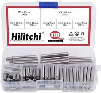 Hilitchi 110 Pieces Dowel Pin Stainless Steel Shelf Support Pin Fasten Elements Assortment Kit - Size Include 5mm x 10mm / 16mm / 20mm / 25mm / 30mm / 35mm / 40mm