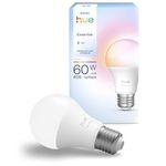 Philips Hue Essential Smart A60 LED Bulb, White and Colour Ambience, E27 Base, 8W, 2200K-6500K, 806 Lumens, Dimmable B22 Bulb, Smart Lighting Works with Alexa, Google Assistant, and Apple Home, 1 Pack
