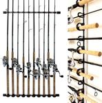 Rush Creek Creations Fishing Rod Holder for 10 Rods, Fishing Pole Holder for Garage Organization and Wall Storage, for Fishing Reels, Fishing Gear, and Fishing Accessories (Vertical/Horizontal Rack)