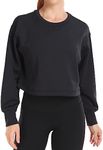 Colorfulkoala Women's Long Sleeve Athletic Sweatshirt Modal Pullover Cropped Tops(XL, Black)