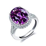 Adjustable Silver Color Big Oval Stone Rings Wedding Promise, Purple Cubic Zirconia Crystal Split Shank Ring Birthstone for Women Y927 (Purple)