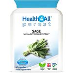 Health4All Sage Strong 2500mg 60 Capsules (V). Sage Leaf Extract for Hot Flushes, Night Sweats and Menopause Symptoms. Vegan Sage Supplement