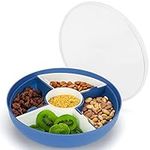 BELLE VOUS Divided Round Platter Serving Tray with Lid - 28.5cm/11.22 Inches 5 Compartment Appetizer Bowl - Reusable Plastic Food Container for Party Snacks, Fruit, Nuts, Candy, & Veggies