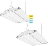 LUXRITE 14 Inch Linear High Bay LED Shop Lights, 80/110/150W Wattage Selectable, Up to 20500LM, 4CCT 3000K-5000K, Adjustable Tilt Hanging Shop Light, Dimmable, 120-277V, UL, Warehouse Workshop 2-Pack