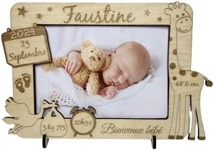 Cadre Photo naissance en Bois Personnalisable avec girafe - Souvenir de la naissance de Bébé – idée cadeau de naissance personnalisé pour maman, papa, mamie, papy – décoration chambre bébé, séjour