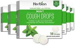 Herbion Naturals Cough Drops with Mint Flavor, Sugar-Free with Stevia, Soothes Cough, for Adults and Children 6 Years+, 18 Drops–6 Packs(108 Lozenges)