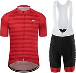 Men's Short Sleeves Cycling Jersey Set Bike Jersey Suit Cycling Shirt Bib Shorts with 3D Gel Padded - Red - Chest 38-40" Waist 30-32"- Medium