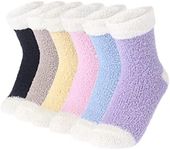 Plush Slipper Socks Women - Colorful Warm Crew Socks Cozy Soft 6 Pairs for Winter Indoor