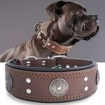 Leather Dog Collar, 2 inches Wide Heavy Duty Genuine Leather Collars, Handmade, Soft, and Luxury, Eye-catching Best Choice for Large and Medium Breed Dogs 22.5-26.5 inches