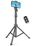 Sensyne 62" Phone Tripod & Selfie Stick, Extendable Cell Phone Tripod Stand with Wireless Remote and Phone Holder, Compatible with iPhone Android Phone, Camera (Black)