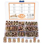 Threaded Inserts for Wood, 155 Pcs Threaded Insert Nuts, M4 M5 M6 M8 Flanged Hex Socket Screw-in Nuts, Hexagon Socket Screws Wood Threaded Insert for Wood Furniture, Color Zinc