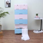 The Tickle Toe Plastic Chest of Drawer For Kids With 7 Drawers | Multipurpose Organizer | Dresser Storage For Small Clothing & Toys With 2 Locks | Portable | L51xW33xH121Cm | 4 Pink & 3 Blue