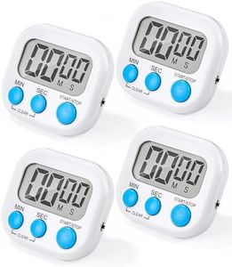 4 Pièces Minuteur de Cuisine Magnétique,Birshe Mini Minuteur de Cuisine Minuterie de Cuisson avec Grand écran LCD, Alarme Puissante pour Cuisiner, Jouer, Cuisiner, Faire de l'exercice Blanc