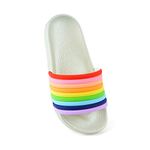 Thingimijigs Girls Rainbow Striped Pool Sliders Beach Sandals Flip Flops - Silver UK Child 13