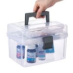 MyGift Premium Clear Craft and Sewing Supplies Storage Bin with Detachable Tray and Gray Quick Access Top Lid Flap, Arts & Crafts Container Organizer Box