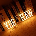 YEE HAW Star Neon Sign Warm White Cowgirl LED light Acrylic Gift for Teen Girls Boys “16.9x4.6” Hippie Style Dimmable Lamp Wild West Party Accessory for Western Cowboy Party Decoration