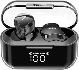 TOZO T18 Bluetooth 5.3 True Wireless Stereo Earphones IPX8 Waterproof in Ear Headset Call Noise Reduction Headphones with Digital Display and Transparent Case Long Standby Earbuds Black